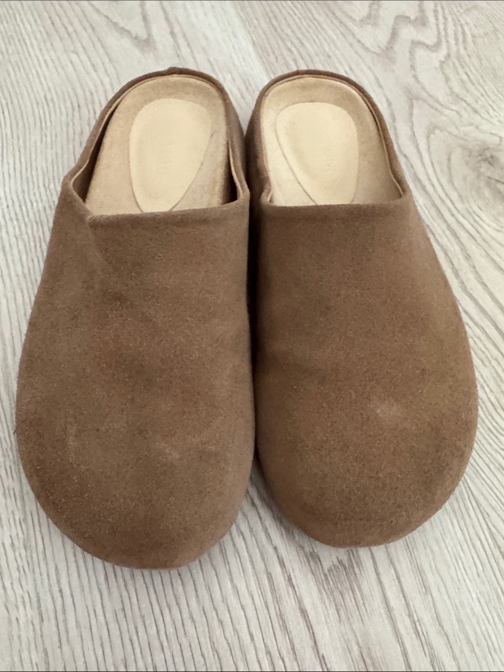 Women Suede Clogs Round Toe Leather Mules Cork Footbed Clog Taupe casual7/8/8.5 - Picture 9 of 10
